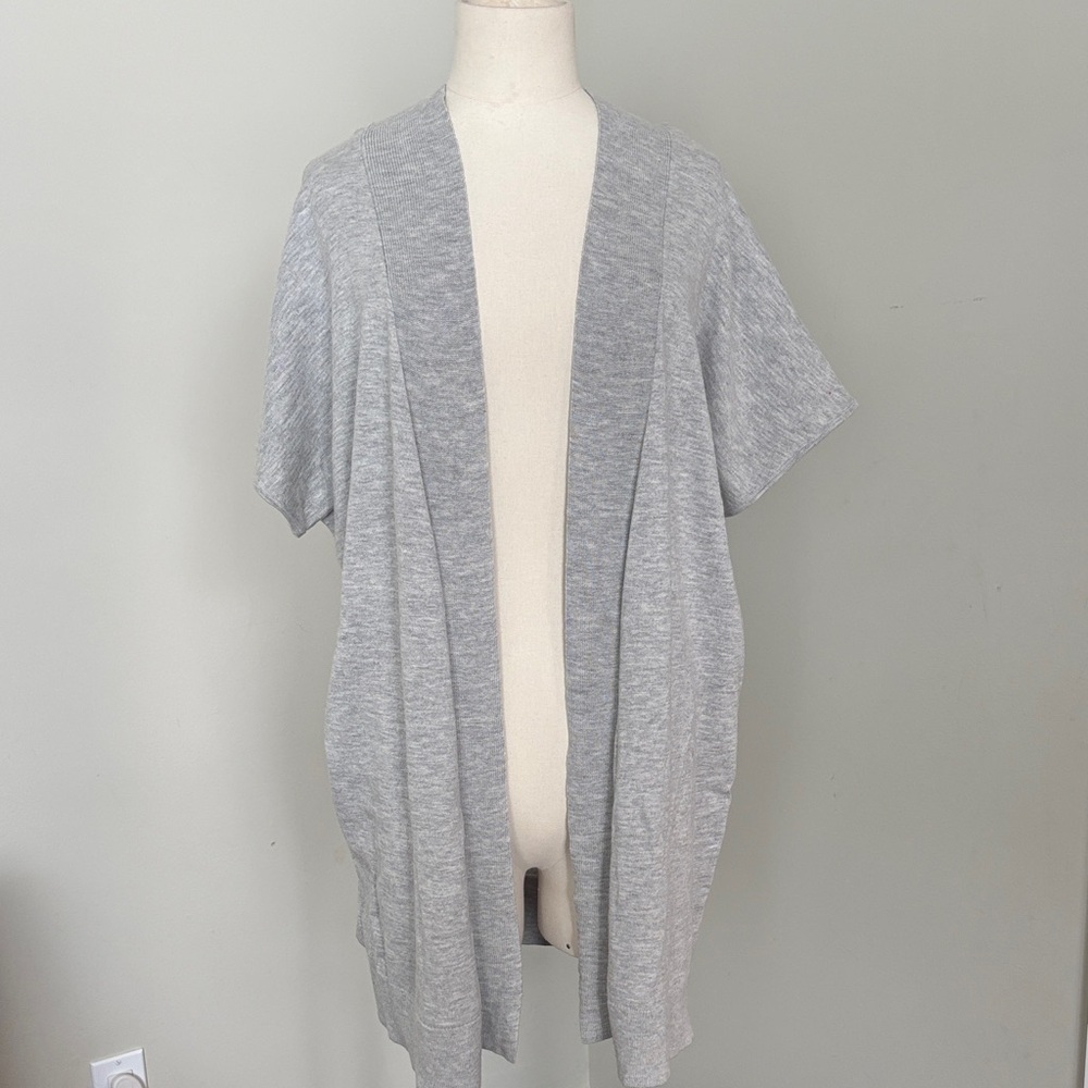 Windsmoor Gray Open Front Short Sleeve Silk Blend Cardigan SzS